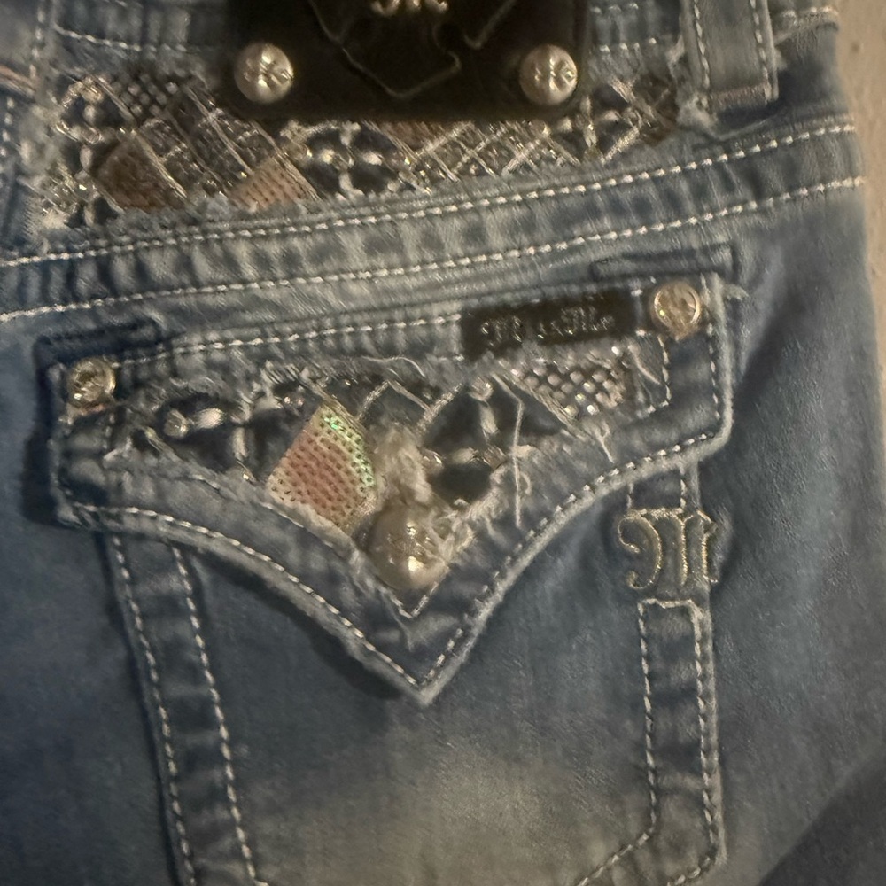 Miss Me Distressed Blue Jeans with Silver Accents